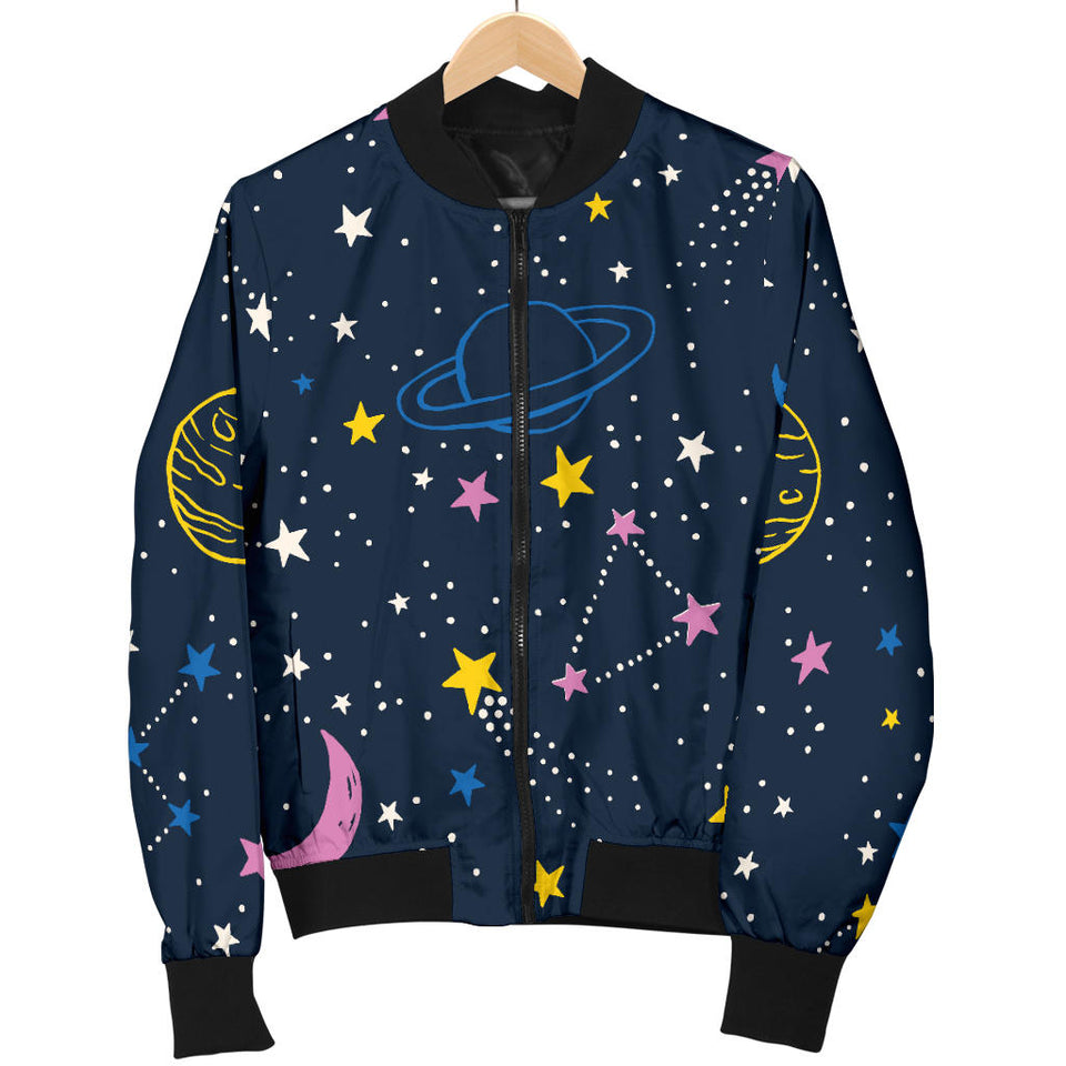 Space Pattern With Planets, Comets, Constellations And Stars Men'S Bomber Jacket