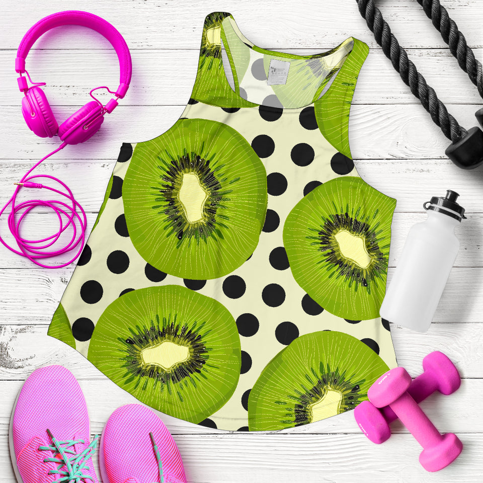 kiwi black dot background Women Racerback Tank Top