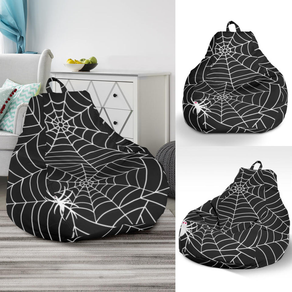 Spider Web Design Pattern Black Background White Cobweb Bean Bag Cover