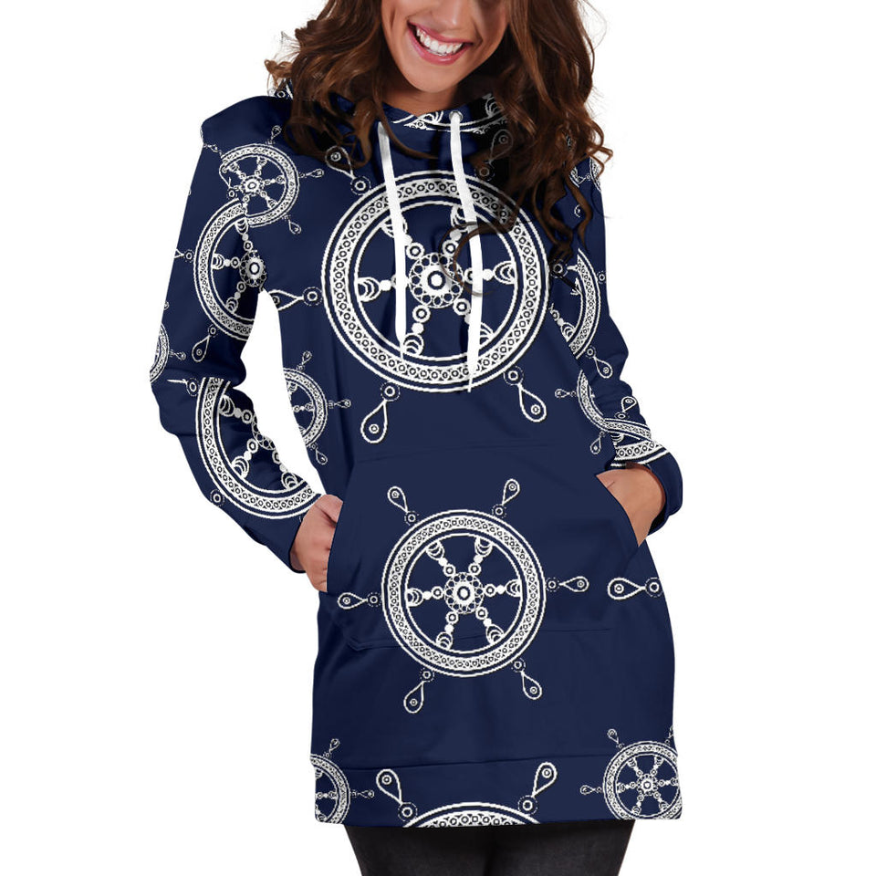 Nautical Steering Wheel Design Pattern Women'S Hoodie Dress