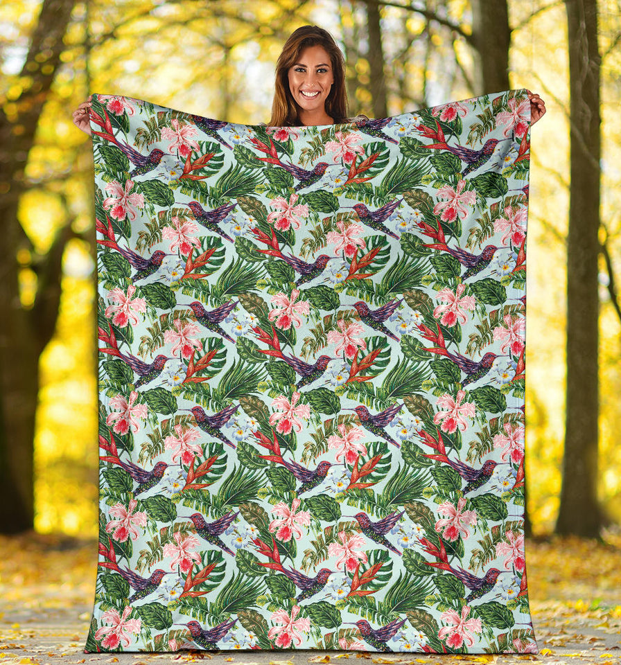 Hummingbird Pattern Print Design 05 Premium Blanket