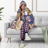 Sugar Skull Flower Pattern Hooded Blanket