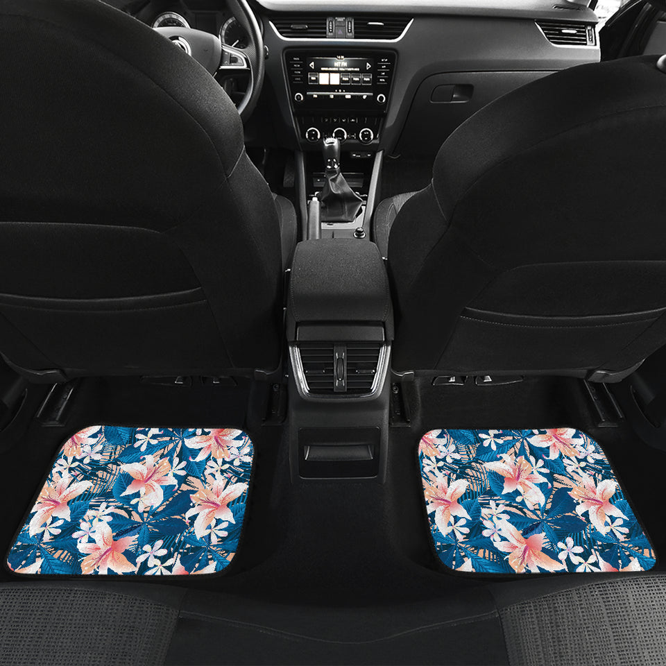 Hibiscus Pattern Print Design 02 Front and Back Car Mats