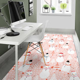 Cute Snowman Christmas Tree Snowpink Background Area Rug