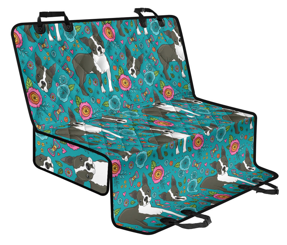 Boston Terrier Beautiful Flower Pattern Dog Car Seat Covers