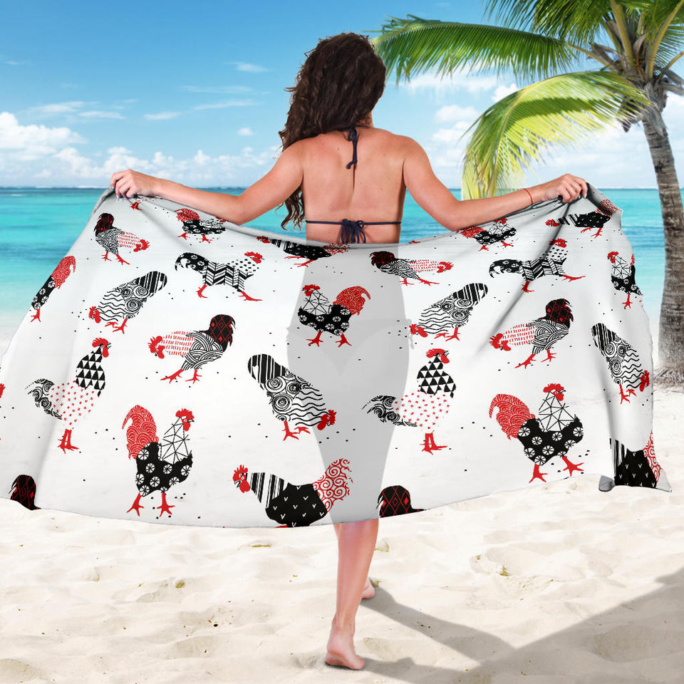 Cool Rooster Chicken Cock Floral Ornament Background Sarong