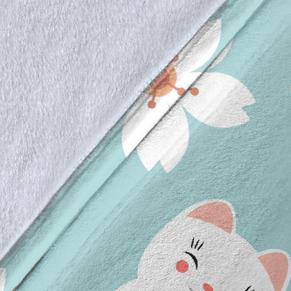 Maneki Neko Lucky Cat Sakura Premium Blanket