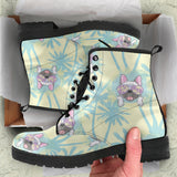 French Bulldog Hawaii Blackground Leather Boots