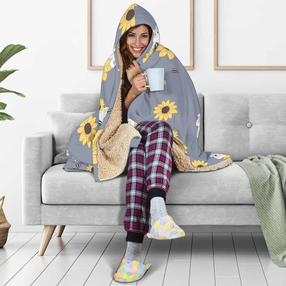 Cute Hamster Sunflower Pattern Background Hooded Blanket