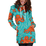 Octopus Turquoise Background Women'S Hoodie Dress