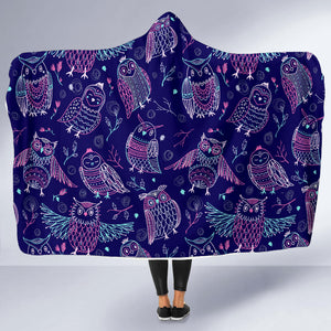 Cute Owls Pattern Boho Style Ornament Hooded Blanket