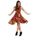 Saxophone Cornet Pattern Red Background Sleeveless Midi Dress