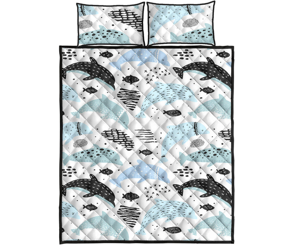Cute dolphins Childish Style pattern Quilt Bed Set