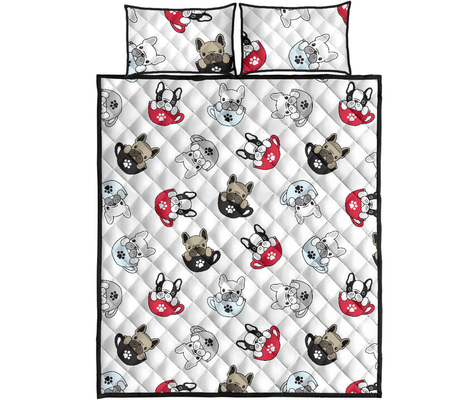 French bulldog cup paw pattern Quilt Bed Set