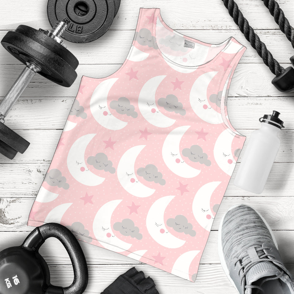 Cute moon cloud star pattern pink dot background Men Tank Top