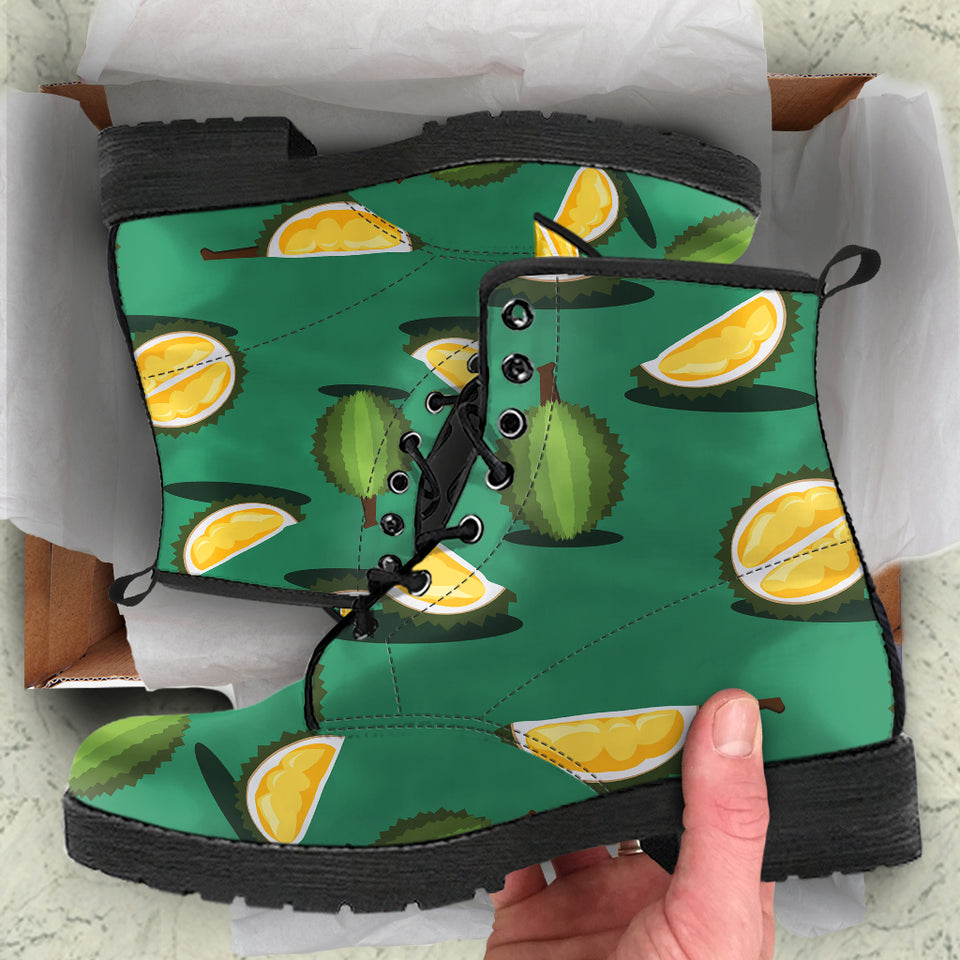 Durian Pattern Green Background Leather Boots