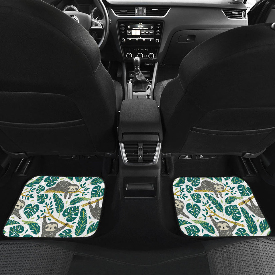Cute Sloths Tropical Palm Leaves White Background Front And Back Car Mats