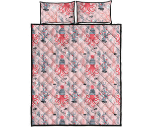 Octopus winter hat garland Fish candy Seaweed Coral Starfish Quilt Bed Set