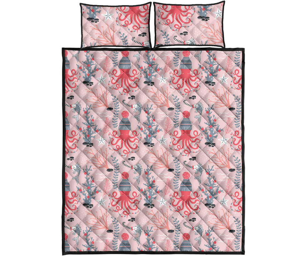 Octopus winter hat garland Fish candy Seaweed Coral Starfish Quilt Bed Set