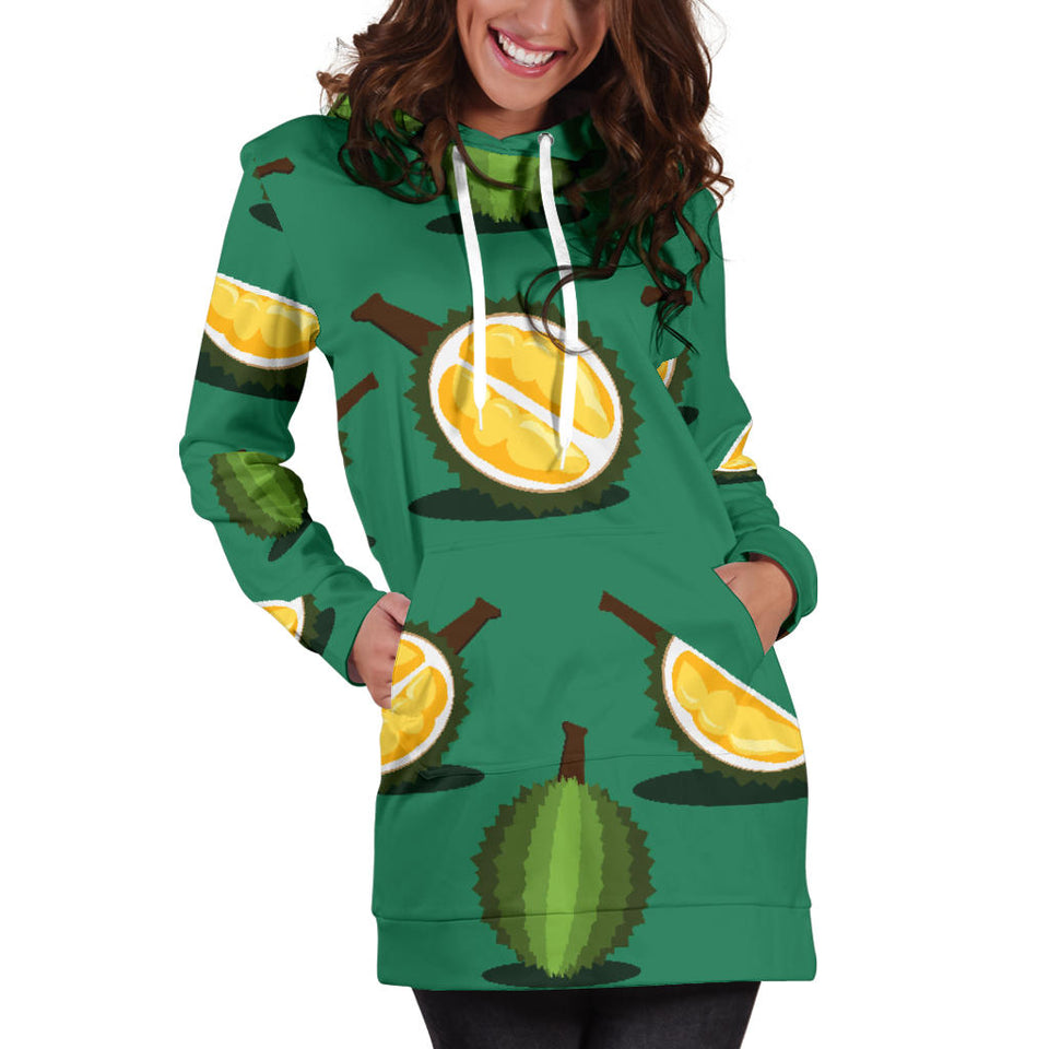 Durian Pattern Green Background Women'S Hoodie Dress
