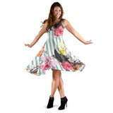 Colorful Orchid Flower Pattern Sleeveless Midi Dress