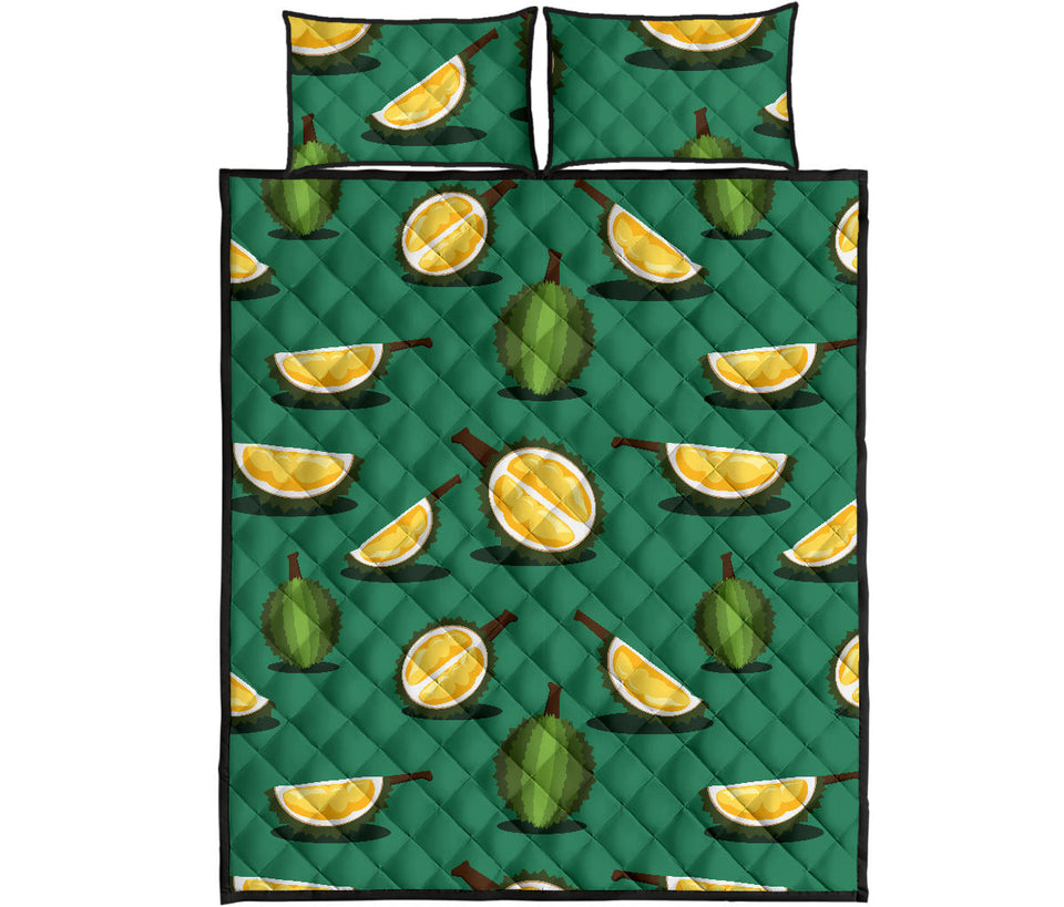 Durian pattern green background Quilt Bed Set