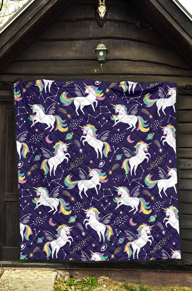 Hand Drawn Cute Unicorn Star Planet Premium Quilt