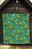 Cute Frog Dragonfly Design Pattern Premium Quilt