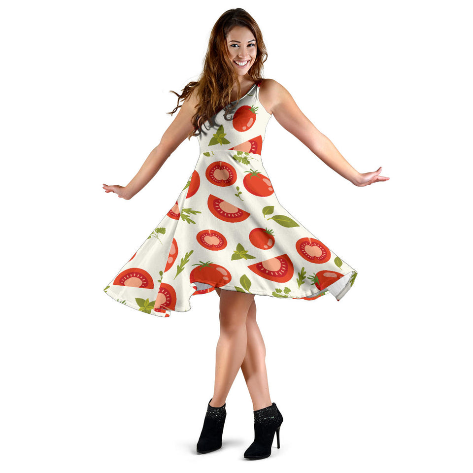 Tomato Pattern Sleeveless Midi Dress