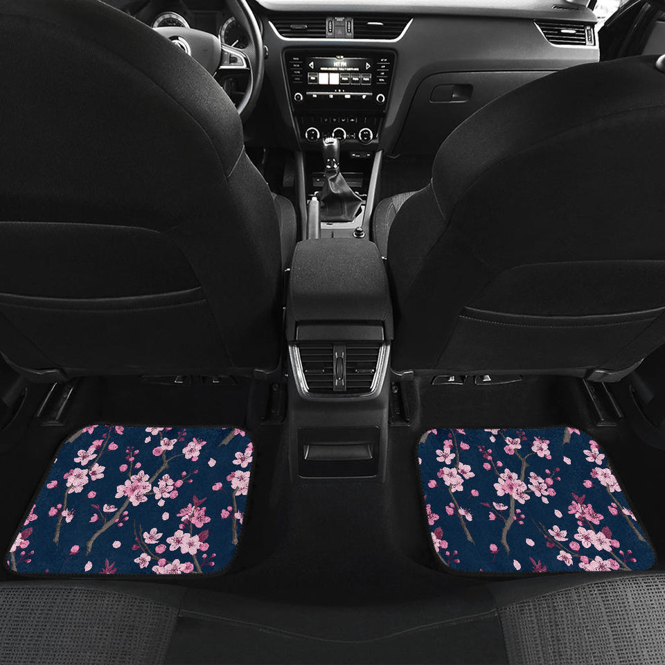 Pink Sakura Cherry Blossom Blue Background Front And Back Car Mats