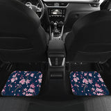Pink Sakura Cherry Blossom Blue Background Front And Back Car Mats