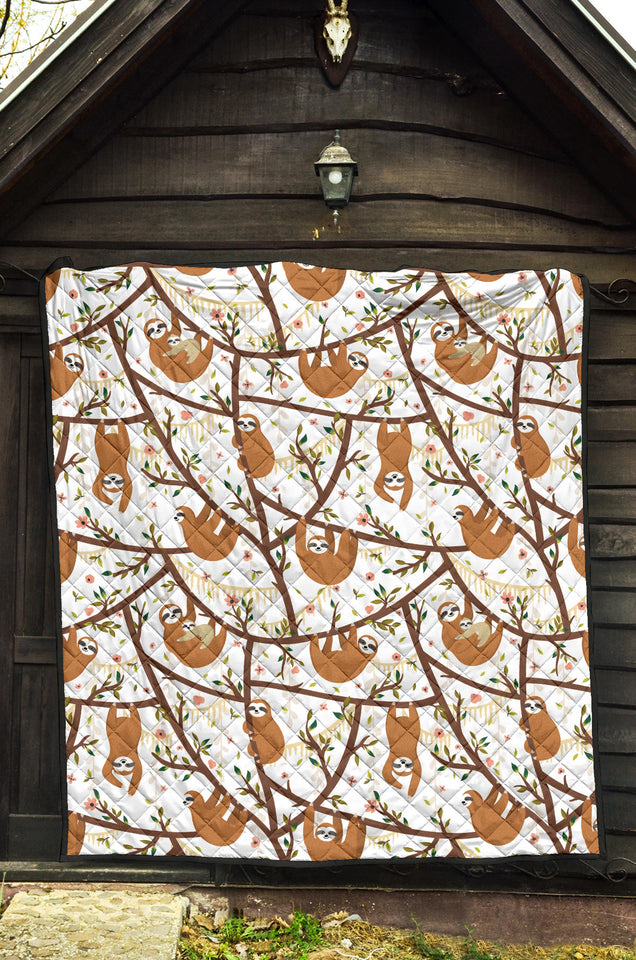 Sloths Hanging On The Tree Pattern Premium Quilt