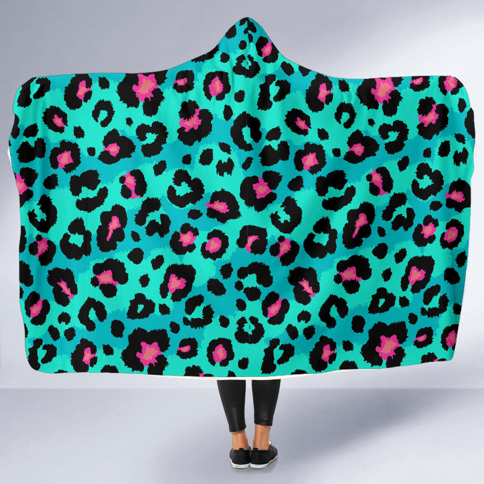 Green Leopard Skin Print Pattern Hooded Blanket
