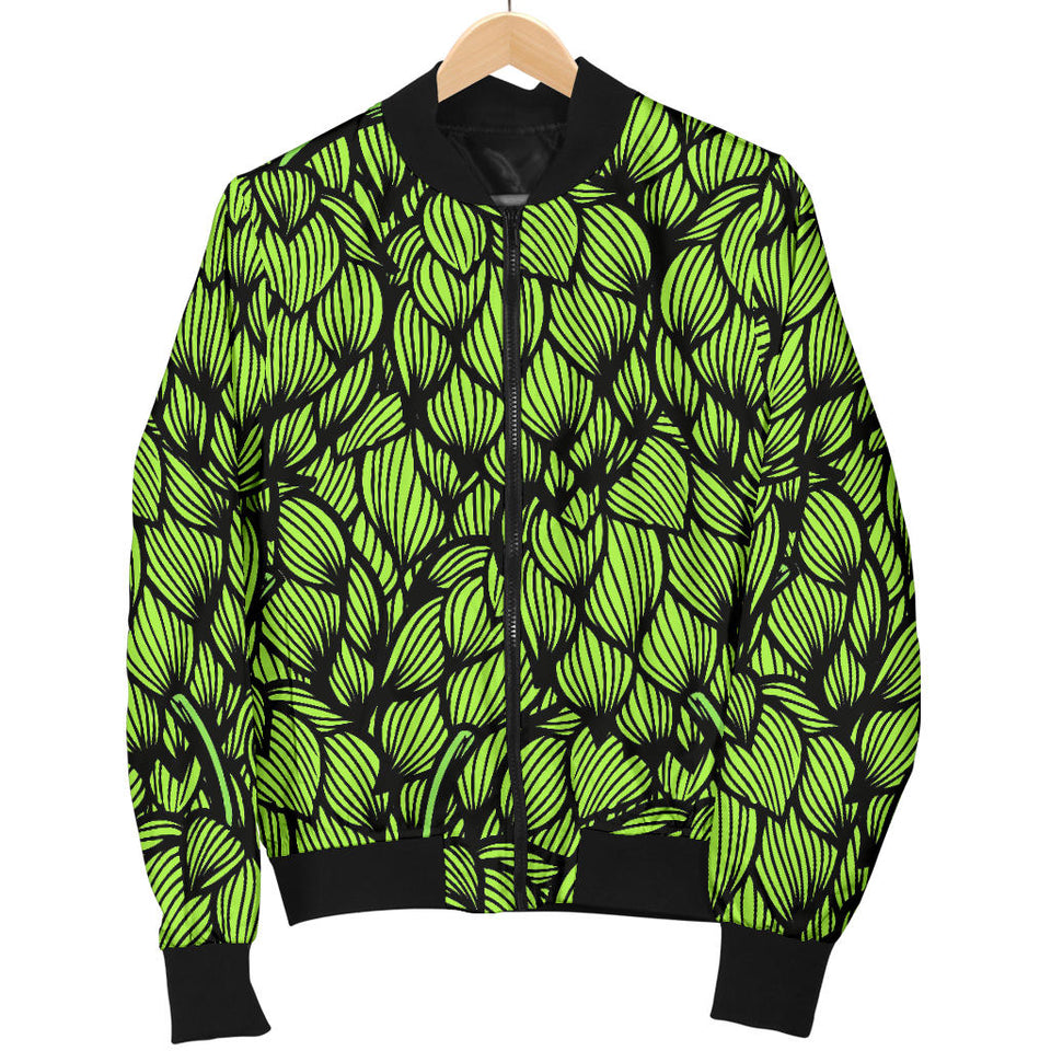 Green Hop Pattern Women'S Bomber Jacket