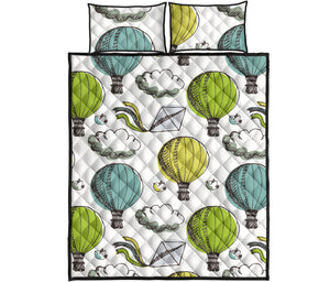 Hot Air Balloon Bird Cloud Pattern Quilt Bed Set