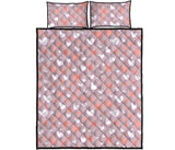 coral white heart pattern Quilt Bed Set