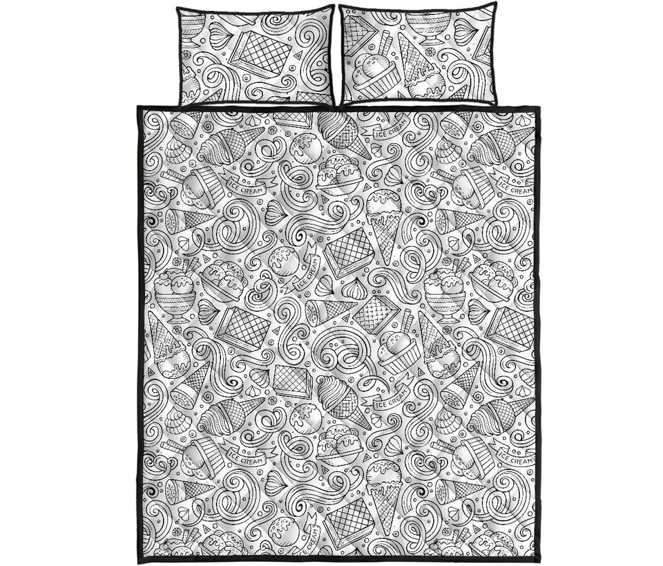 Cartoon hand drawn ice cream black white Quilt Bed Set