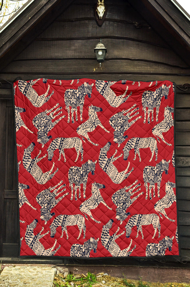 Zebra Abstract Red Background Premium Quilt