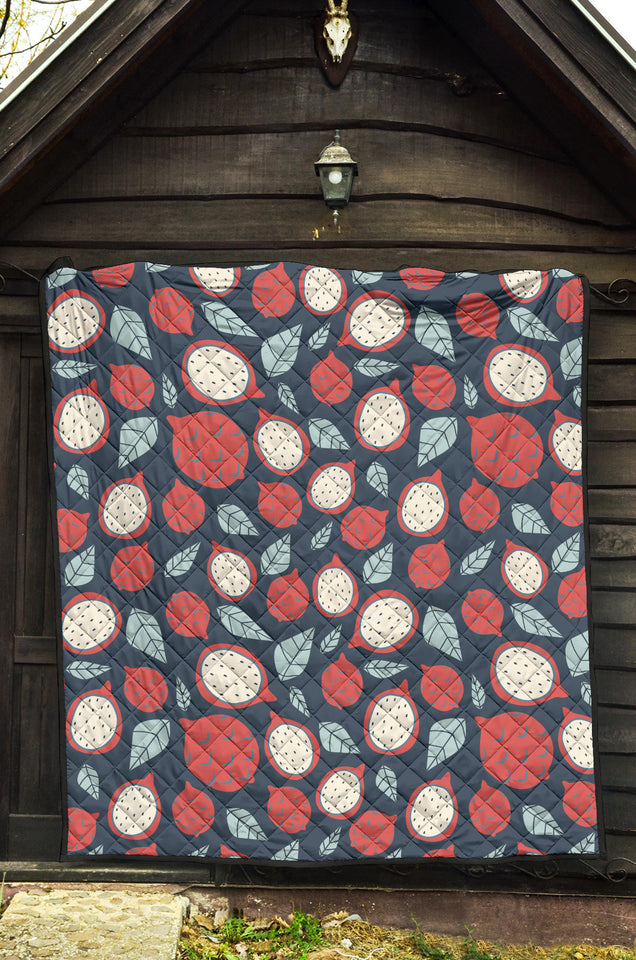 Dragon Fruits Dark Blue Background Premium Quilt