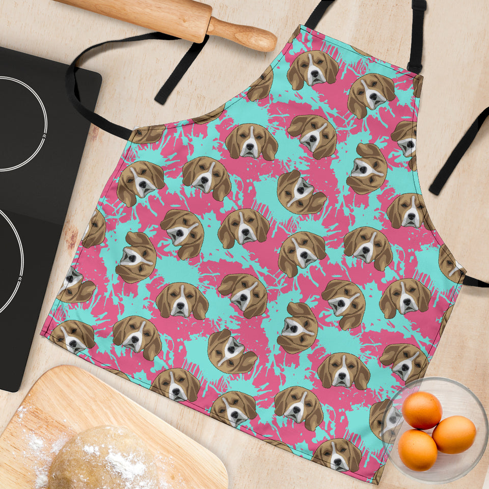 Beagle Muzzles Turquoise Paint Splashes Pink Pattern Adjustable Apron