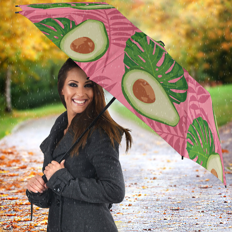 Avocado Slices Leaves Pink Back Ground Umbrella