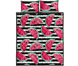 Watercolor paint textured watermelon pieces Quilt Bed Set