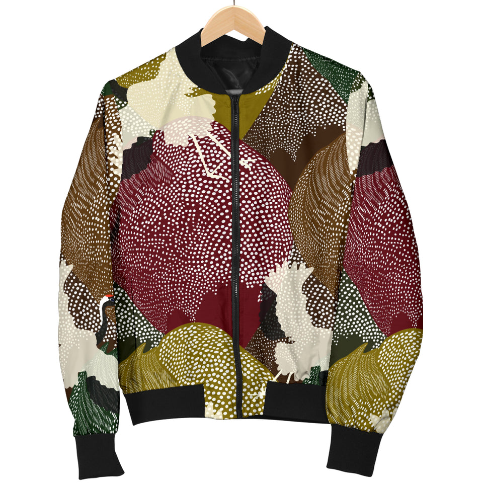 Japanese Cranes Flying Forest Dot Pattern Women'S Bomber Jacket