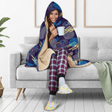 Blue Japanese Pattern Cloud Wave Flower Hooded Blanket