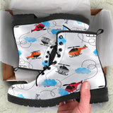 Watercolor Helicopter Cloud Pattern Leather Boots