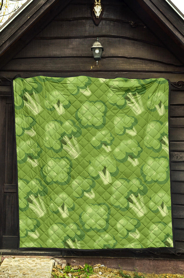 Broccoli Pattern Green Background Premium Quilt