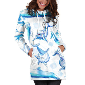 Watercolor Dolphin Pattern Women'S Hoodie Dress
