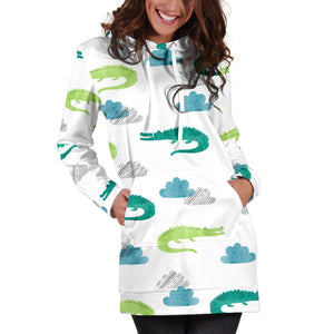 Watercolor Crocodile Pattern Women'S Hoodie Dress