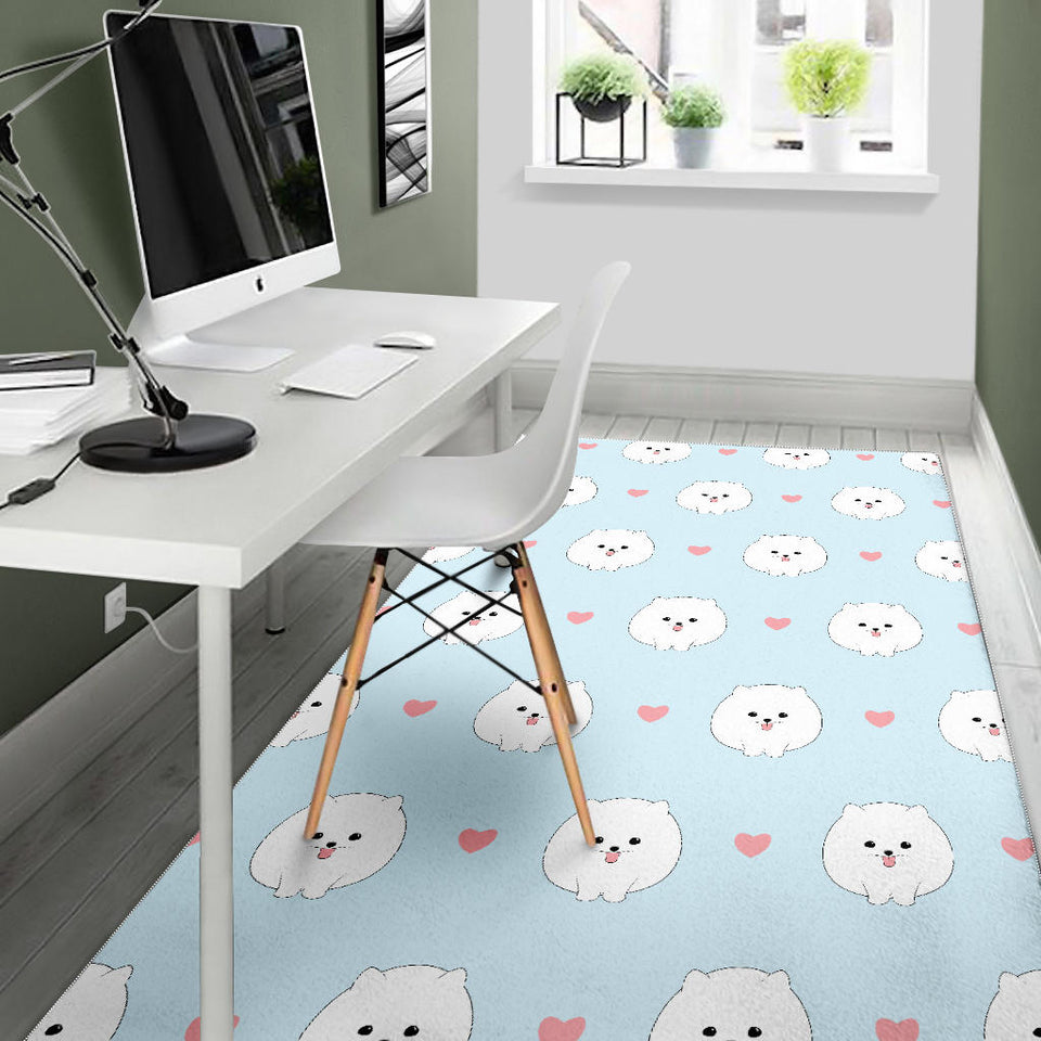 White Cute Pomeranian Pattern Area Rug