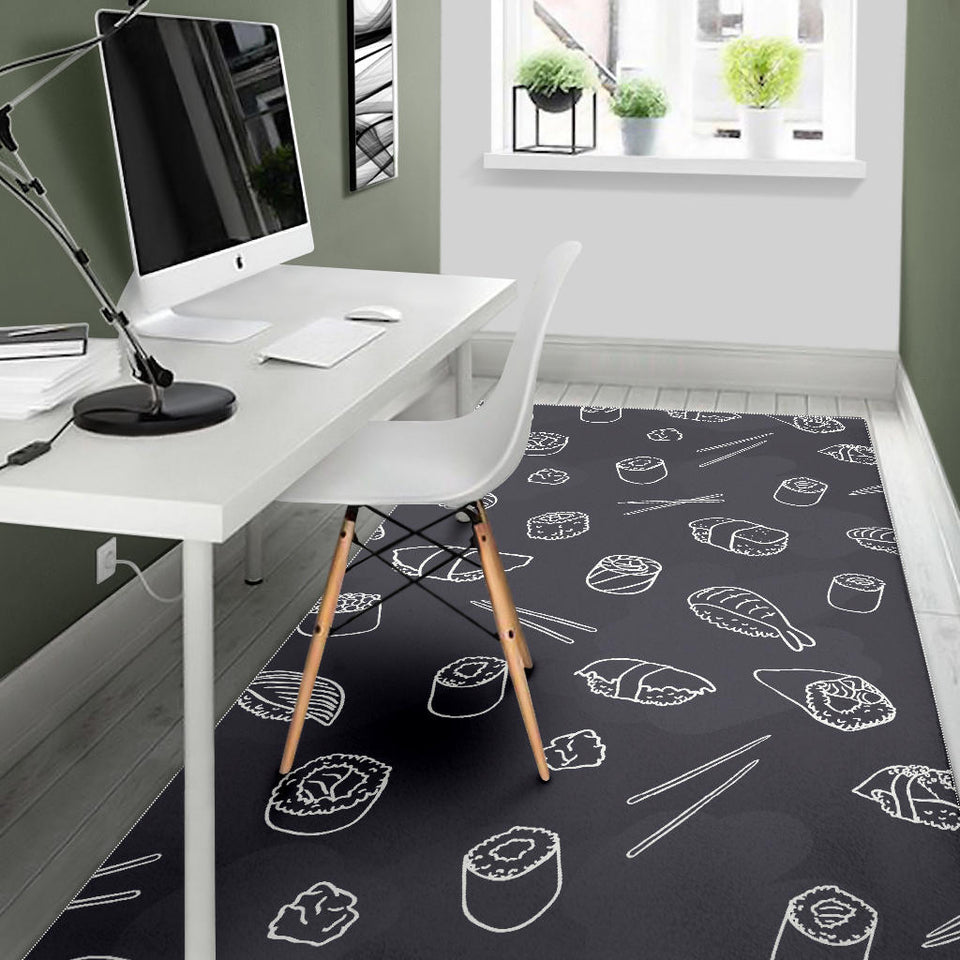 Sushi Pattern Black Background Area Rug
